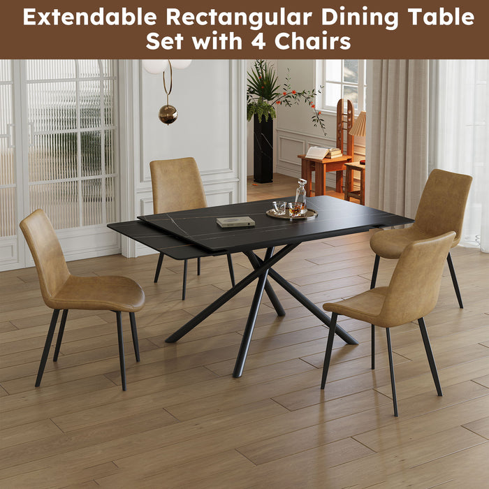 Retractable Sintered Stone Dining Table Set With Chairs