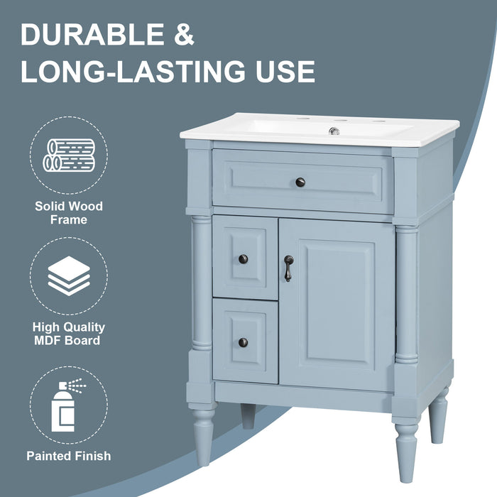 Freestanding Bathroom Vanity With Sink, Adjustable Shelf & Flip Drawer