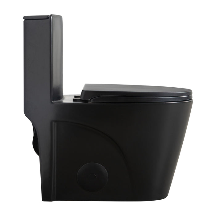 1.1 / 1.60 Gpf Dual Flush 1 Piece Toilet, Water Saving Elongated Comfort Height Floor Mounted, Soft Close Seat, 1000 Gram Map Flushing Score Toilet - Matte Black