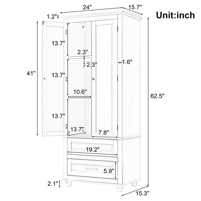 Tall Storage Cabinet With 2 Drawers For Bathroom