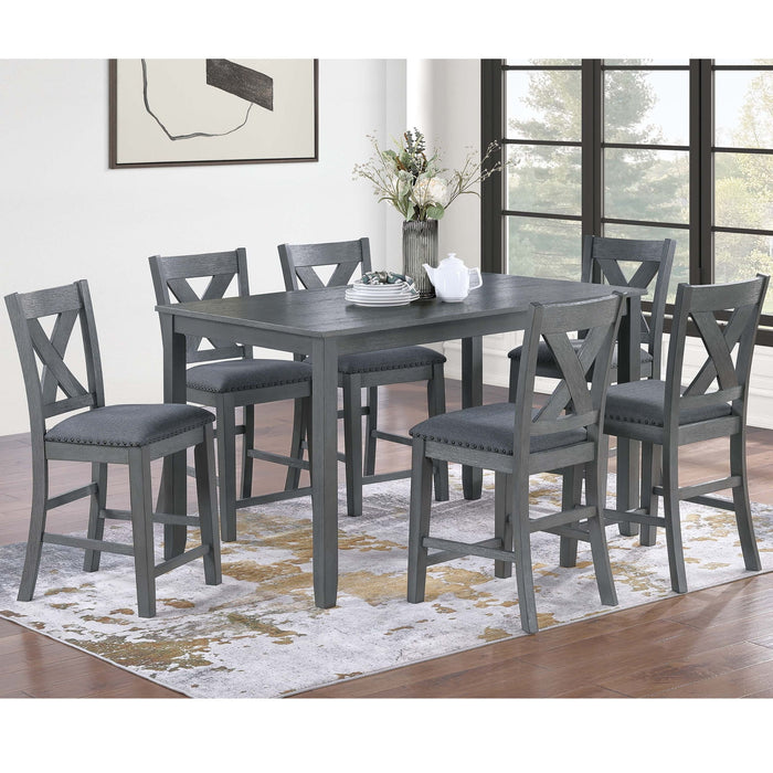 7 Piece Dining Room Furniture, Counter Height Table And 6 Chairs Set - Gray