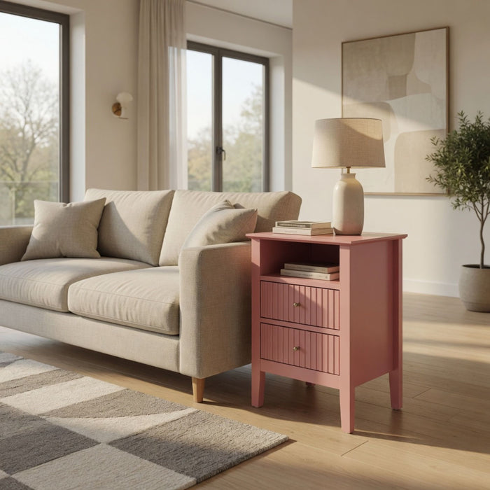 Fluted Nightstand With 2 Drawers