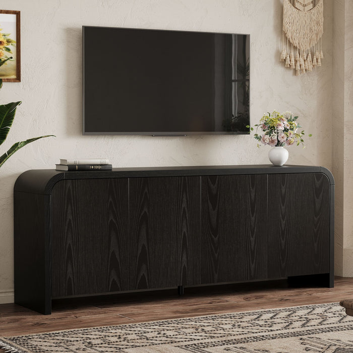 Curved Edge TV Stand With Large Cabinets