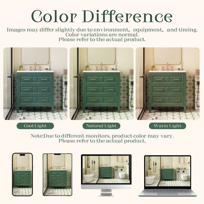 Retro Bathroom Vanity With Sink Combo, Free Standing Single Set With 3 Drawers