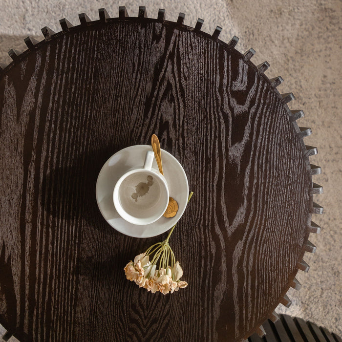 Cylindrical Coffee Table With Vertical Texture Relief