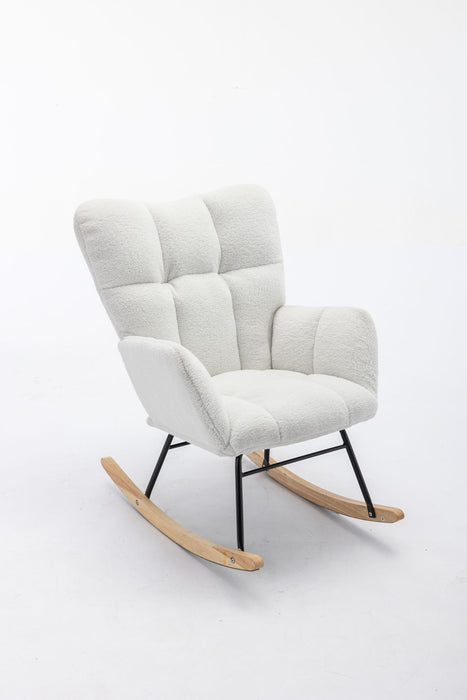 Teddy Fabric Rocking Gilder Nursery Chair For Living Room Indoor - Ivory