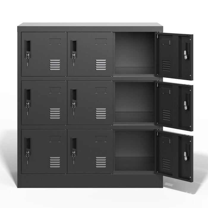 9 Door Employee Storage Locker With Card Slot, Lockers For Office, Gym, School, And Home - Black