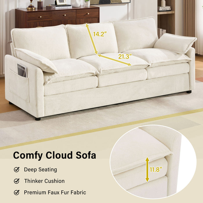 Modern 3 Seater Sofa With Side Storage Pockets For Living Room