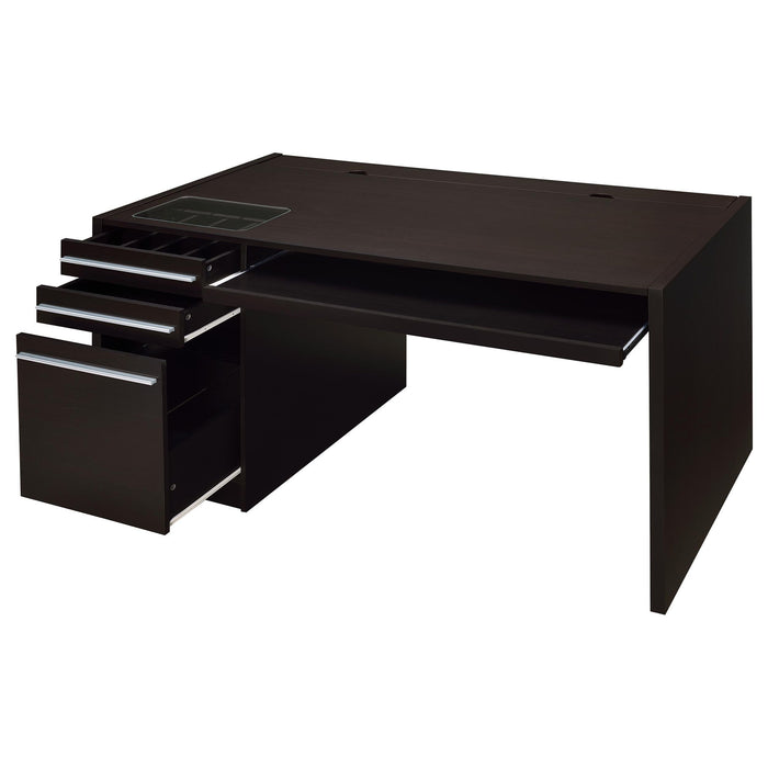 Halston - 3 Drawer Office Computer Desk With Keyboard Tray - Cappuccino