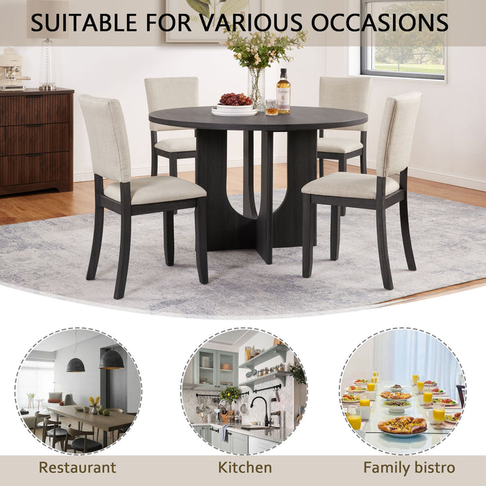 Round Dining Set With 4 Upholstered Dining Chairs