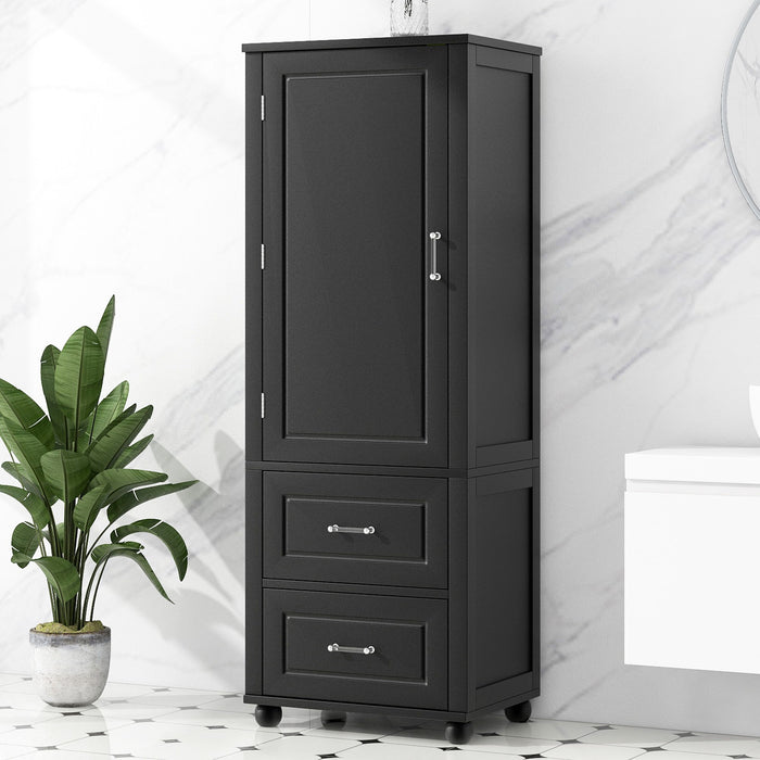 Tall Freestanding Bathroom Storage Cabinet With 2 Drawers And Adjustable Shelf