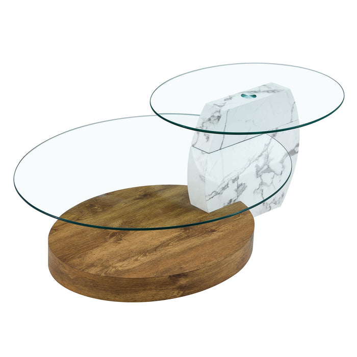 Contemporary Artistic Double Layer Coffee Table,Tempered Glass Top