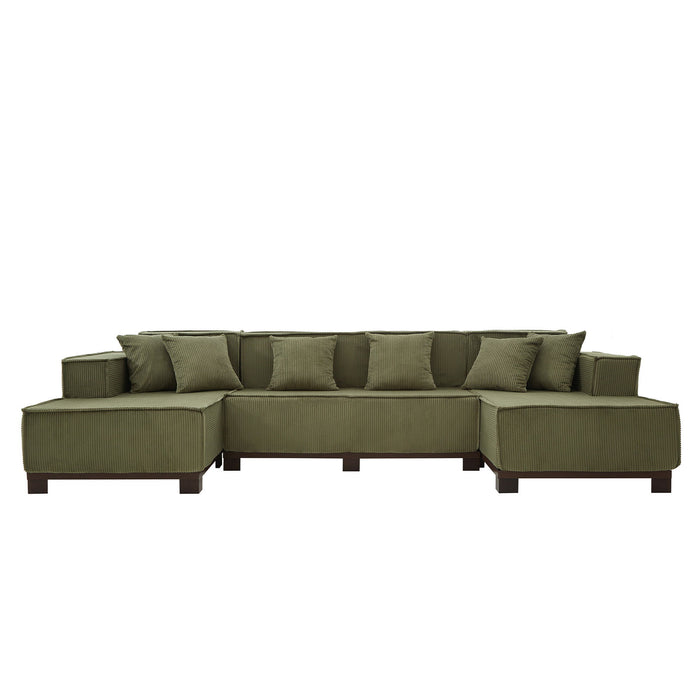 U-Shaped Sectional Sofa With RGB LED Light Strip And 6 Pillows