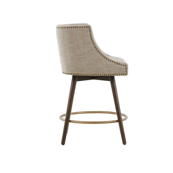 Swivel Counter Stool With Antique Bronze Detailing - Beige Multi