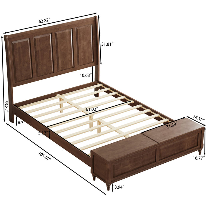 Sleigh Bed Frame With Tall Headboard And Storage Bench