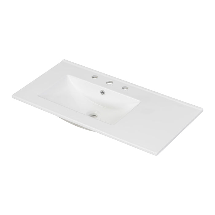 Bathroom Vanity With Ceramic Sink Combo, Abundant Storage Cabinet 2 Soft Close Doors And 5 Drawers