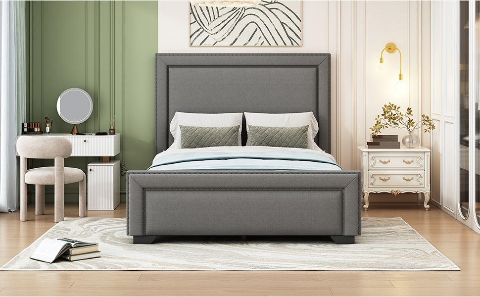 Upholstered Bed With Slats Support, No Box Spring Needed