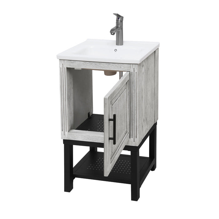 Modern Freestanding Bathroom Vanity With Ceramic Sink, Hot And Cold Faucet, 1 Door Cabinet & Open Shelf