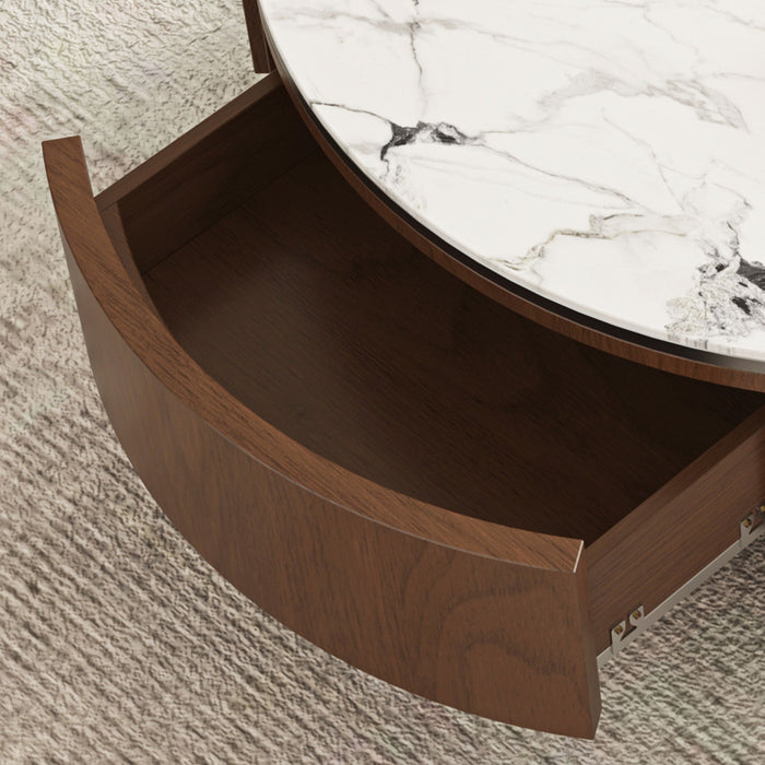 Round Coffee Table With Ball Feet, Dual Storage Drawers For Living Room - Walnut Brown