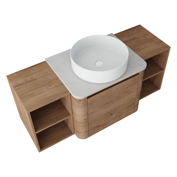 Wall Mounted Bathroom Vanity With Art Sink, 2 Storage Shelves, Soft Close Door