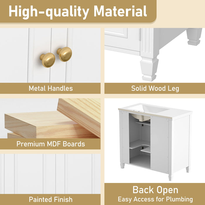 Bathroom Vanity With Sink, 1 Tip Out Drawer, 3 Side Drawers, Adjustable Shelf