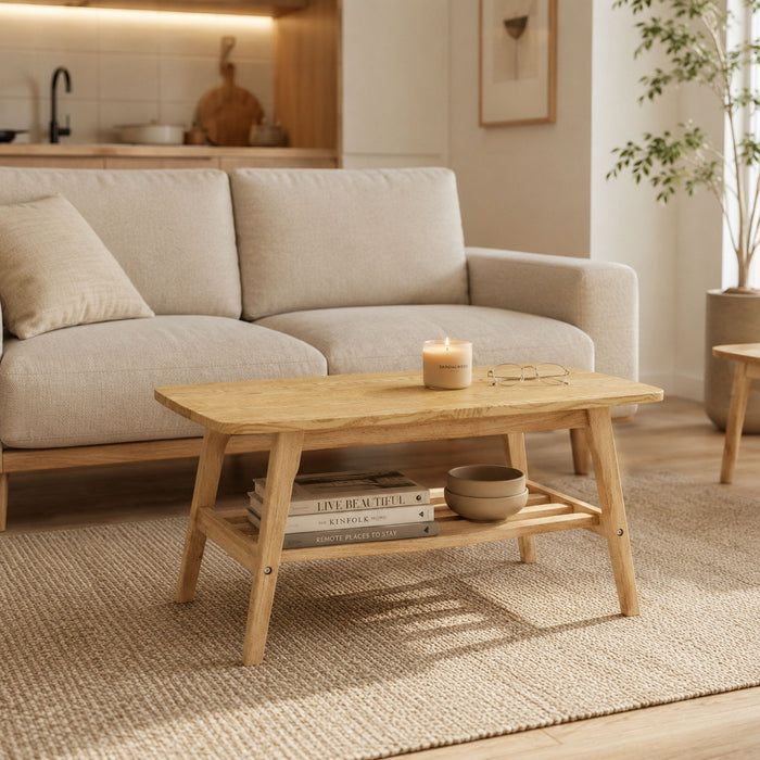 Coffee Table With Double Layer Storage For Living Rooms - Wood