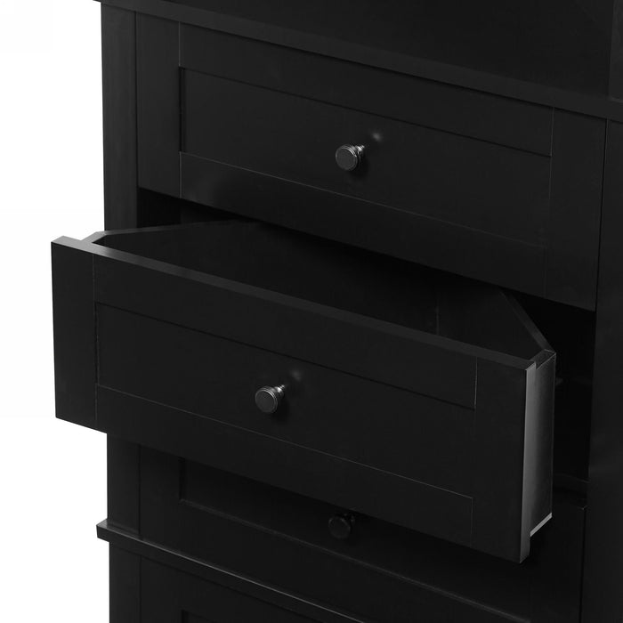 Tall Storage Cabinet With 3 Drawers And Adjustable Shelves For Bathroom