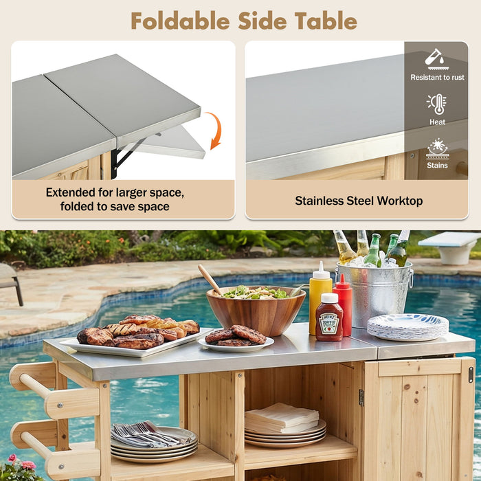 Foldable Outdoor Kitchen Island With Storage Cabinet