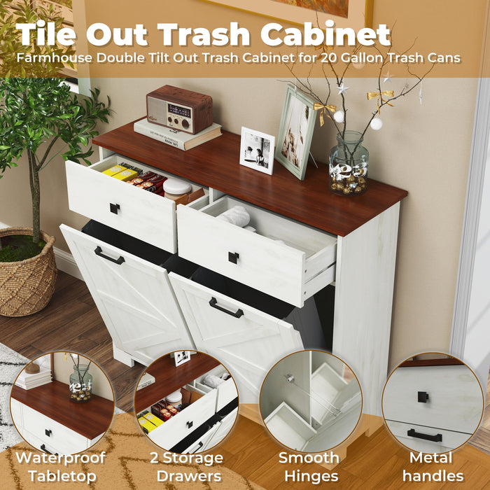 Double Tilt Out Trash Cabinet With Hideaway Drawer And Barn Door Style