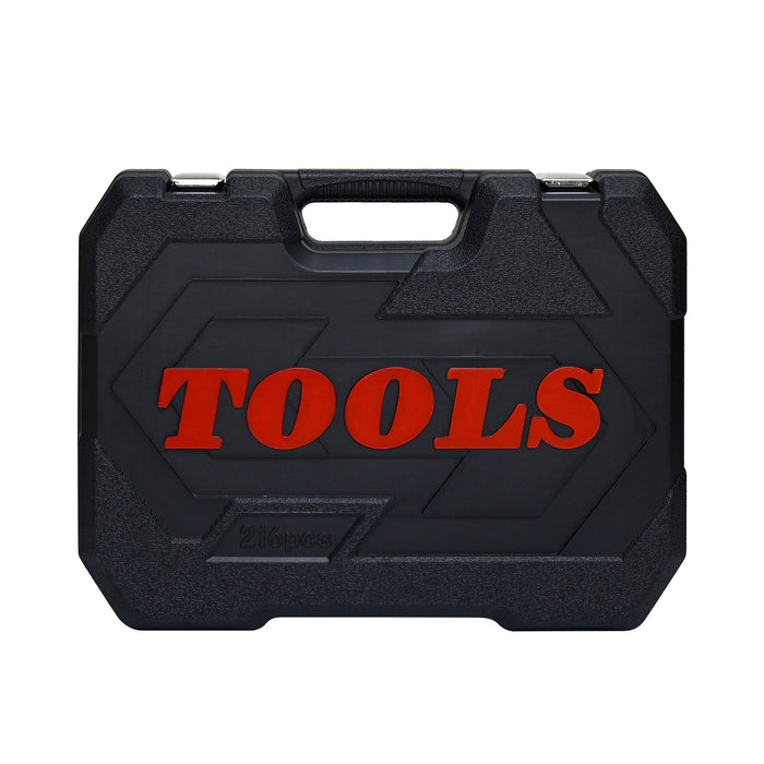 Tool Kit And Socket Wrench Set 216 Pieces Basic Portable Manual Repair Tool Set For Home Use Includes Case And Ratchet Wes And Wrenches - Black