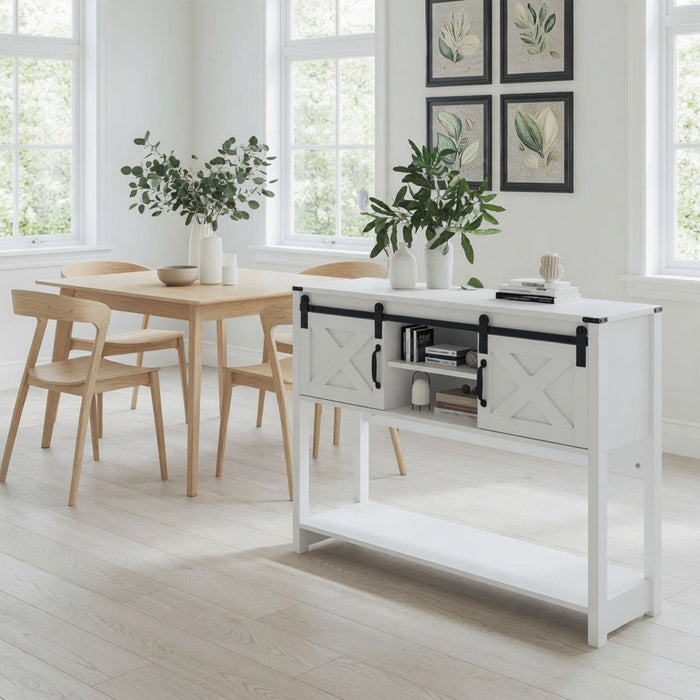 Farmhouse Entryway Table With Sliding Barn Door