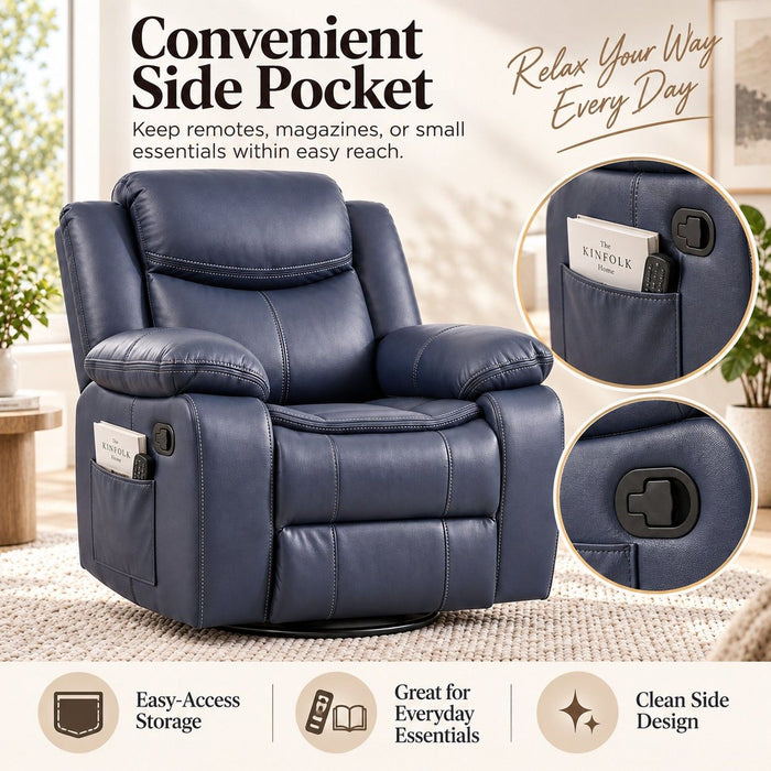 Rocker Recliner Chair With Manual Recline And 360° Swivel Base