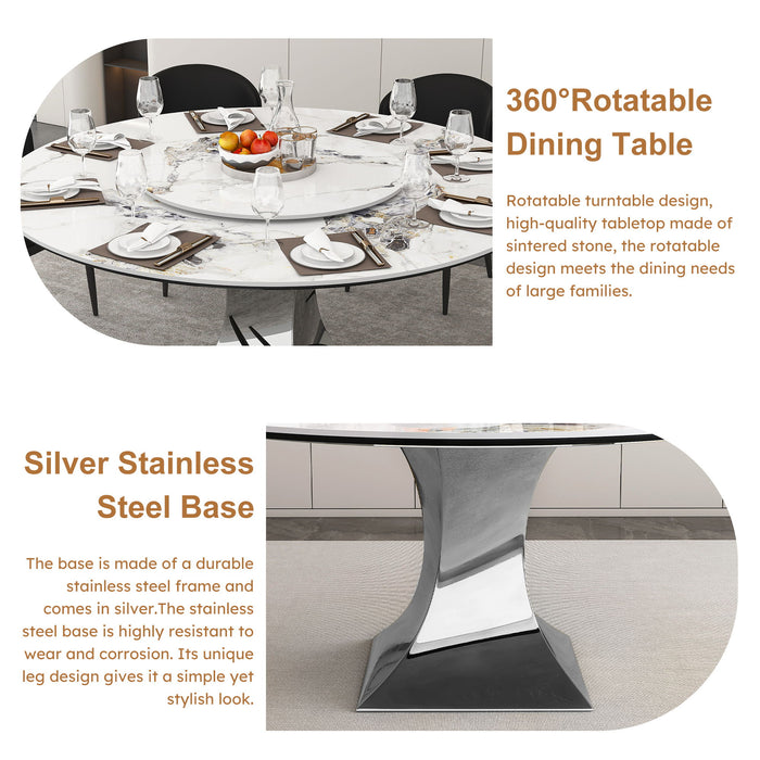 Round Dining Table & 6 Chairs Set - Silver