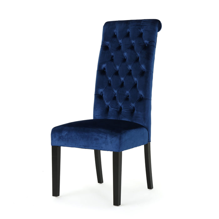 Elegant George Hi Back Dining Chair (Set of 2) With Tufted Velvet - Navy Blue