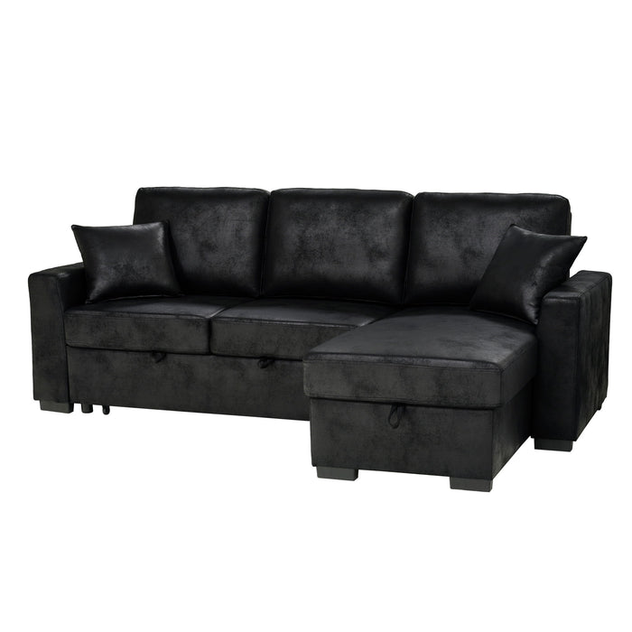 Upholstered Sectional With Pull-Out Bed And Chaise Storage