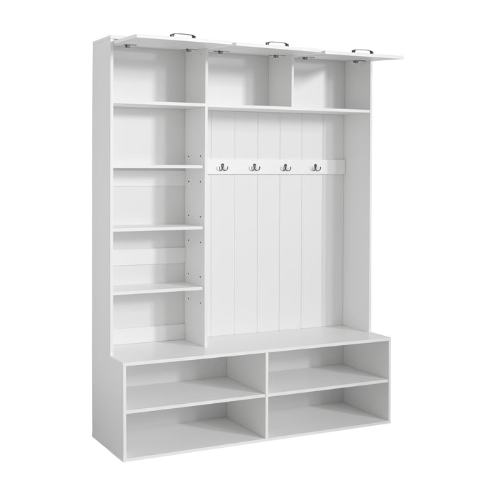 Farmhouse Hall Tree & Bench And Shoe Storage