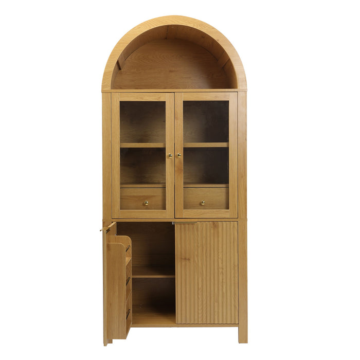 Fluted Tall Arched Pantry Cabinet With Adjustable Shelves