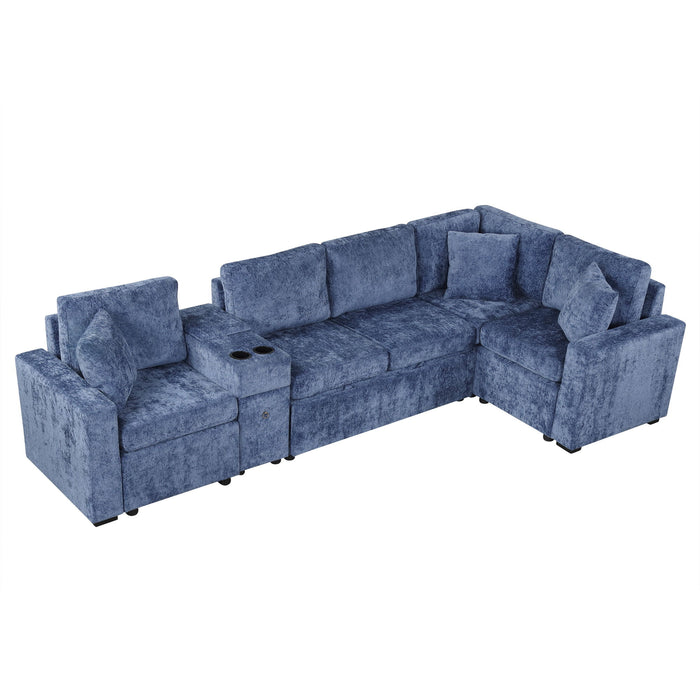 Contemporary L Shaped Convertible Sofa Bed With Pull Out Bed, Cup Holders, And Storage