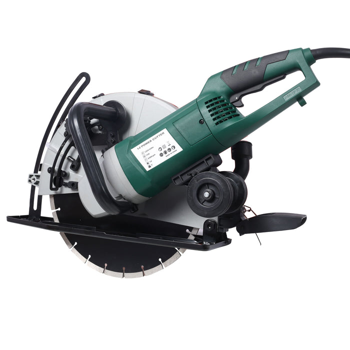 Portable Electric Corded Circular Concrete Saw 14" Wet / Dry Cutter 2600W Green Steel With Water Line & Guide Roller - Green