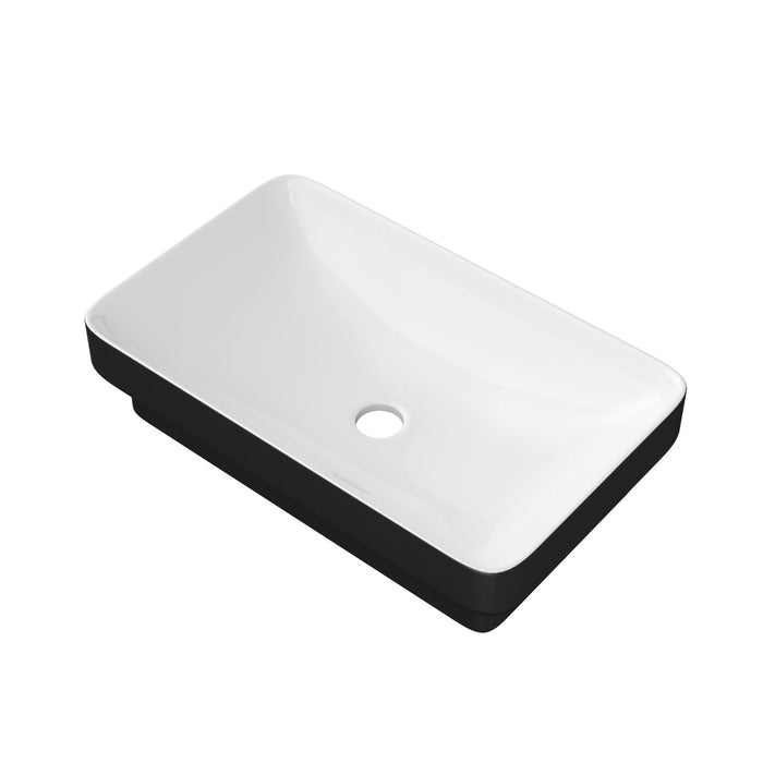Semi Recessed Bathroom Sink With Vessel Design, Durable Glazed - White / Black
