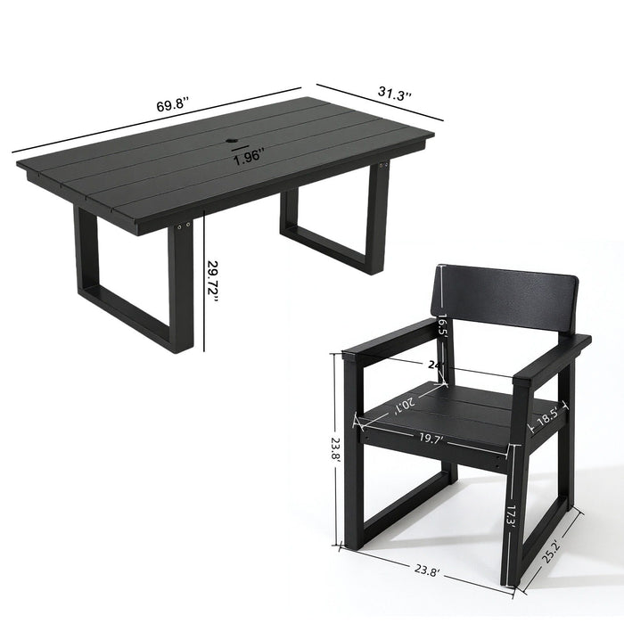 5 Piece Outdoor Dining Set, Table With Umbrella Hole And 4 Armrest Chairs