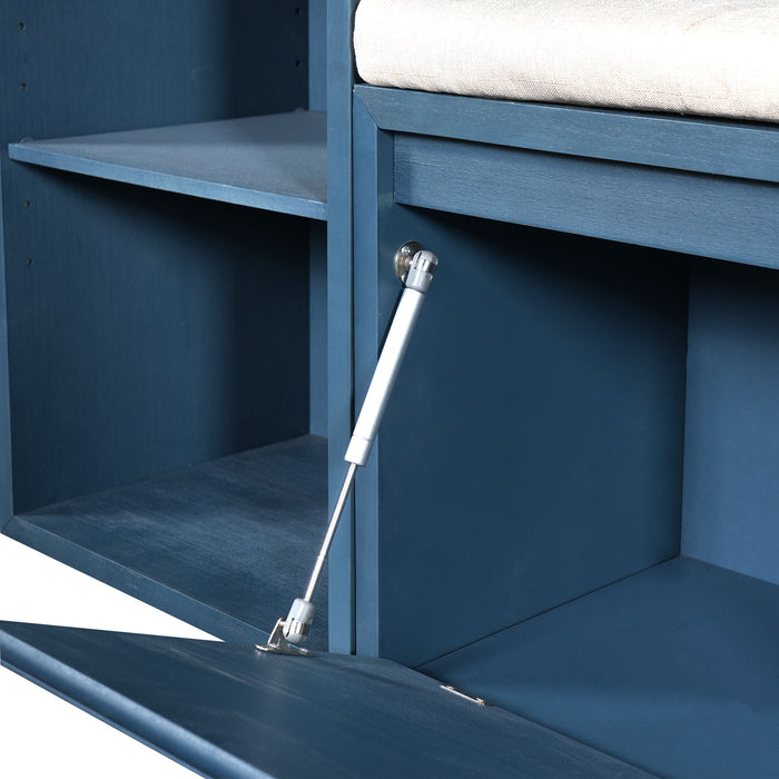 Entryway Storage Bench With Cushion, Drawers & Open Shelves