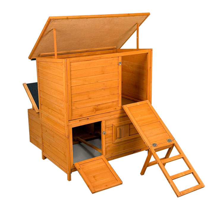 Chicken Coop, Large Chicken Coop With 3 Nesting Boxes, Foldable Ramp And Flip Up Asphalt Roof - Orange