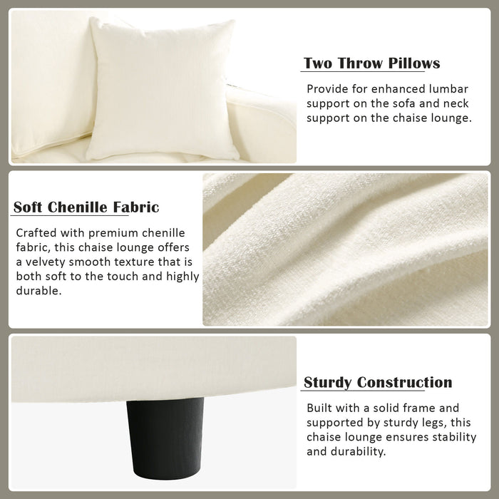 Modern Chaise Lounge Upholstered Sofa Couch With Tufted Seat And Detachable Pillows For Living Room