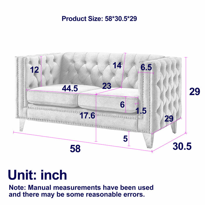 Upholstered Couch Sofa With Button Tufting For Living Room