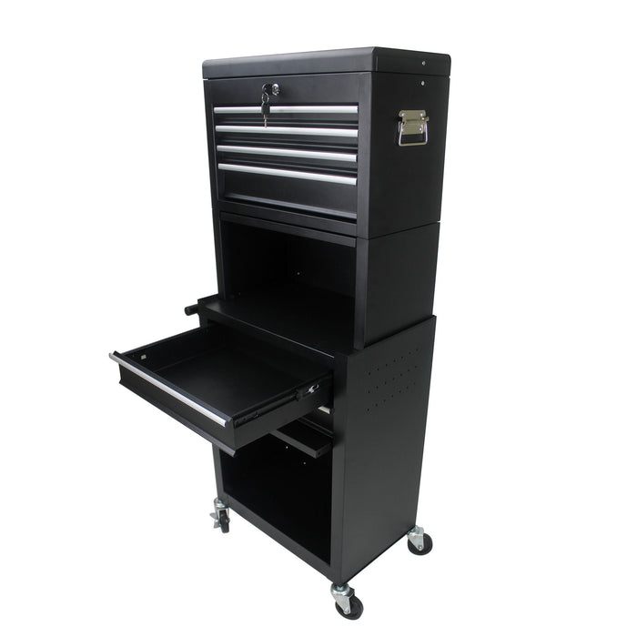 6 Drawer Lockable Tool Cabinet On Wheels, Steel Rolling Tool Chest With Detachable Toolbox
