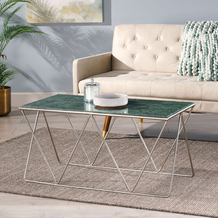 Modern Glam Marble Coffee Table With Gold Base - Green