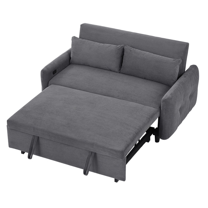 Pull-Out 2 Seat Modern Sleeper Sofa With 2 Throw Pillows And USB Ports