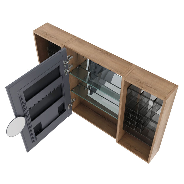 Wall Mounted Bathroom Mirror Cabinet With Storage - Imitative Oak