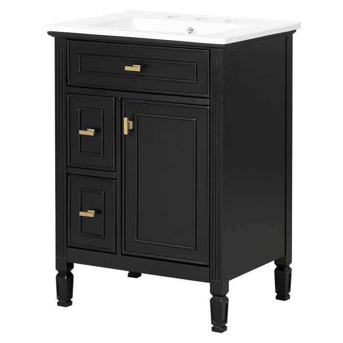 Bathroom Vanity With Sink, Flip Drawer, 2 Drawers, Adjustable Shelf